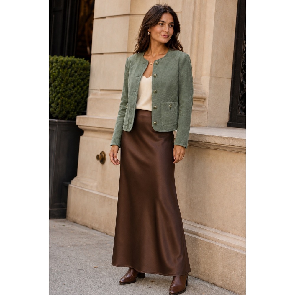 NWT Heartloom XS Sage Genuine Suede Collarless Jacket Quiet Luxury